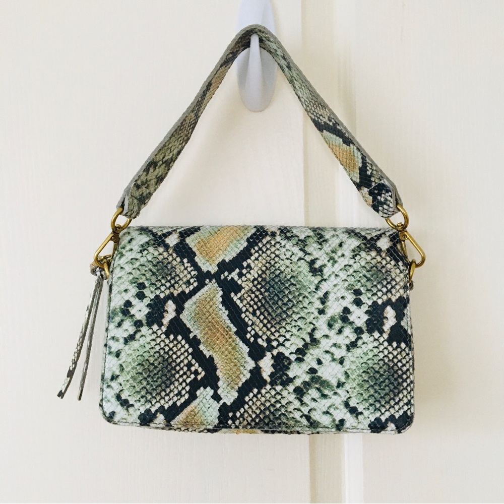 $148 Madewell Flap Convertible Snake Embossed Leather Crossbody/Shoulder Bag